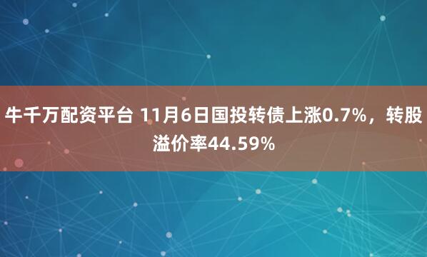 牛千万配资平台 11月6日国投转债上涨0.7%,转股溢价率44.59%
